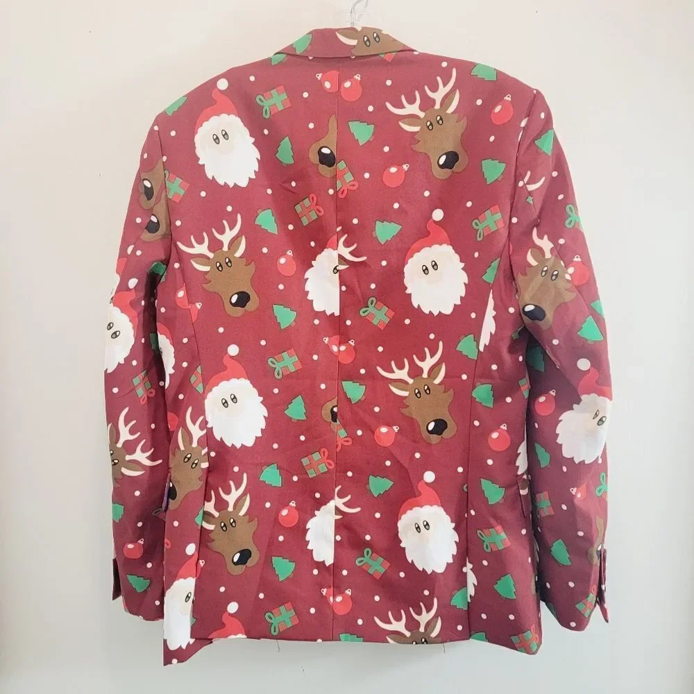 Opposuit Reindeer Santa Claus Holiday Ugly Christmas Blazer Size Small Size 36
